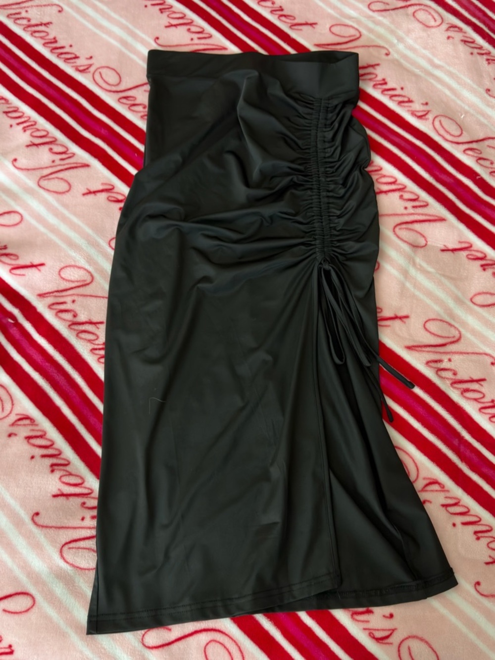 SHEIN Black Ruched Side Tie Midi Skirt
